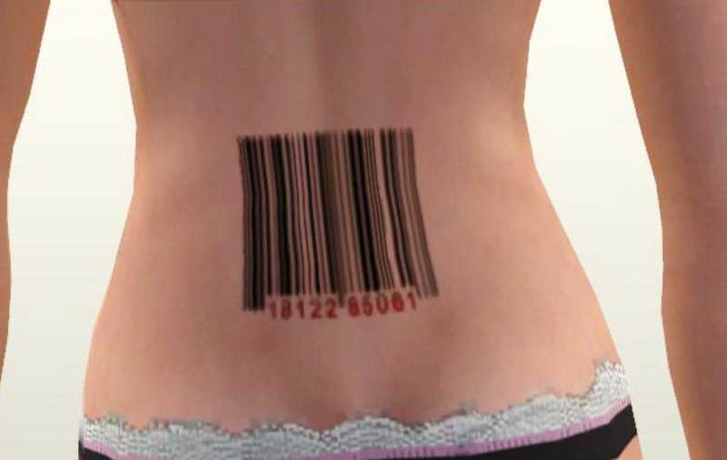 Tatuagem nas costas da menina - código de barras