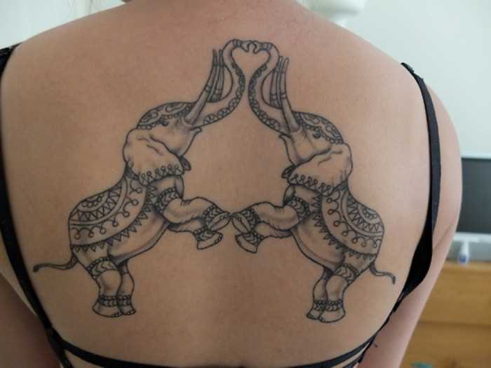 Tatuagem nas costas da menina - elefantes