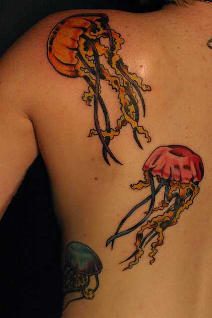 Tatuagem nas costas de uma menina - água-viva