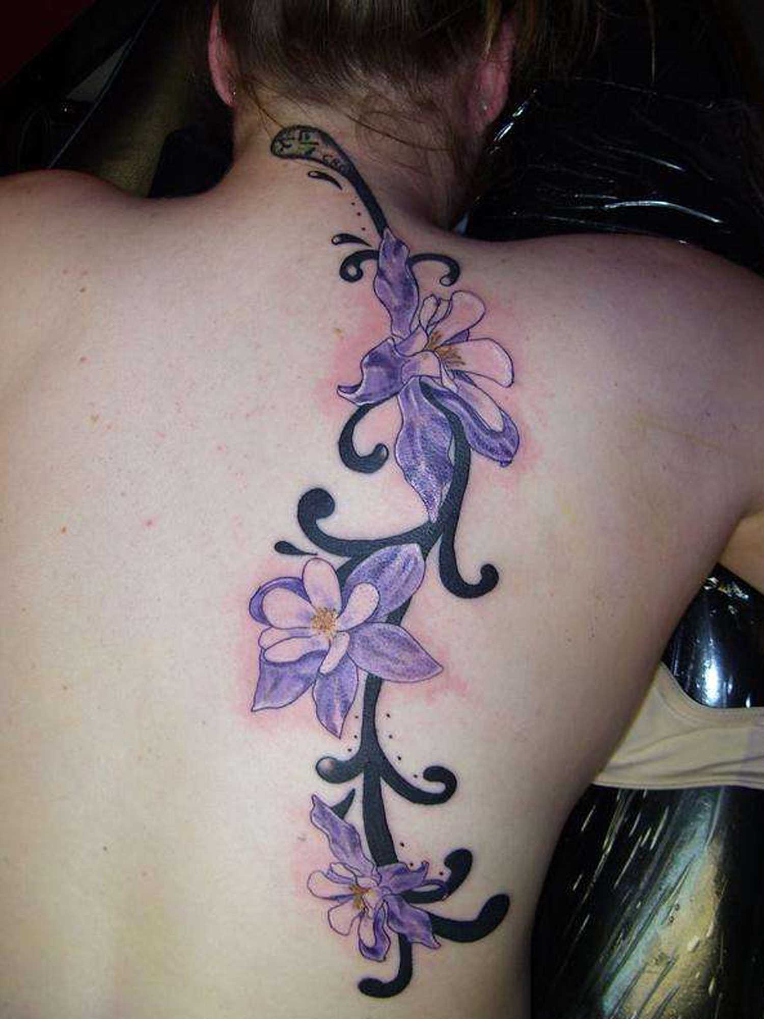 Tatuagem nas costas de uma menina - cores