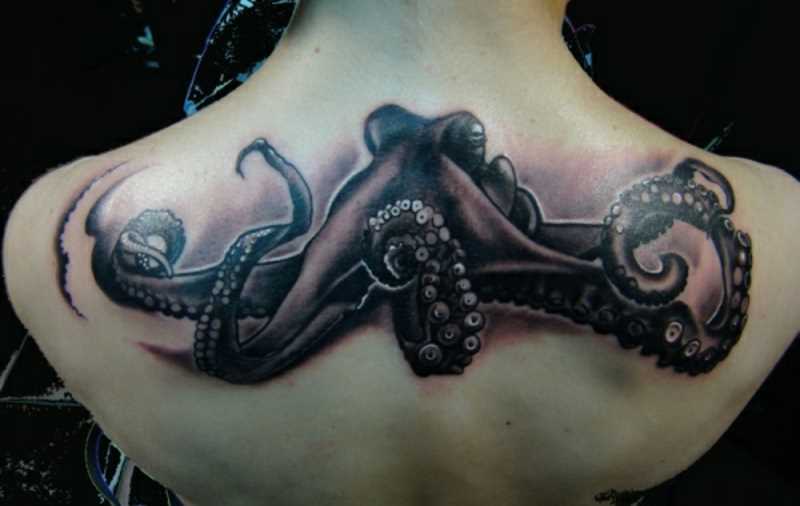 Tatuagem nas costas de uma menina - polvo