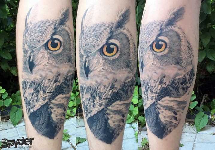 Tatuagem no antebraço cara de coruja