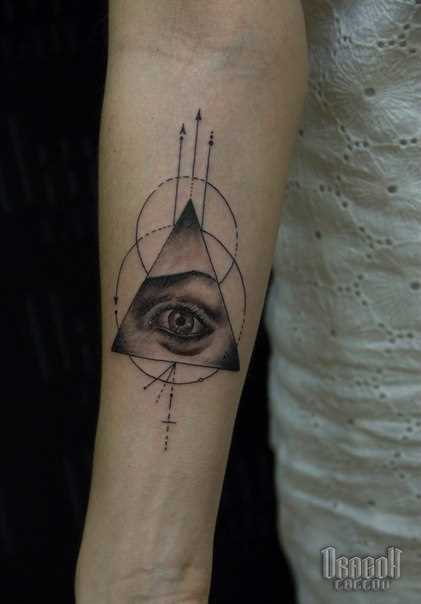 Tatuagem no antebraço meninas - triângulo com um olho dentro de um