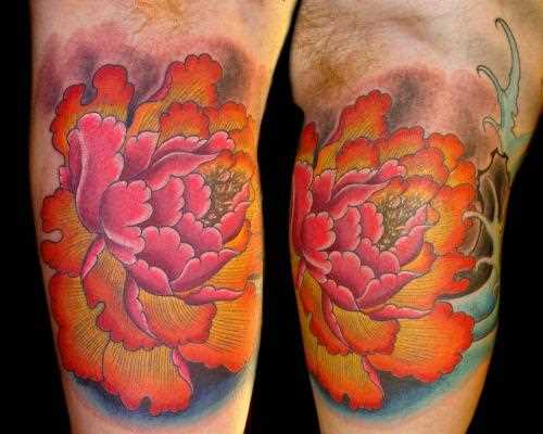 Tatuagem no braço de um cara - de peônia
