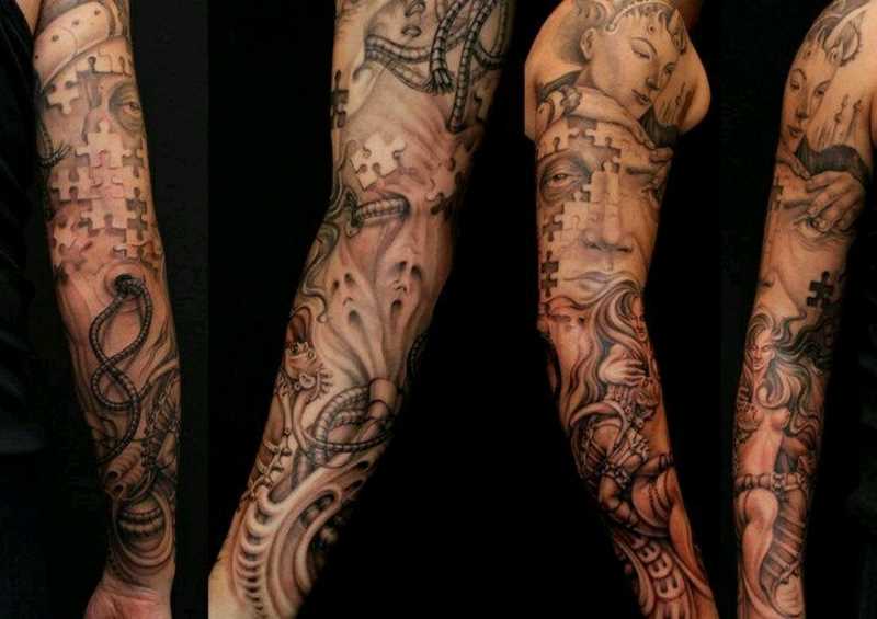 Tatuagem no braço de um cara de quebra - cabeças
