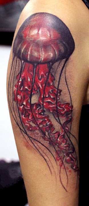 Tatuagem no ombro da menina - água-viva