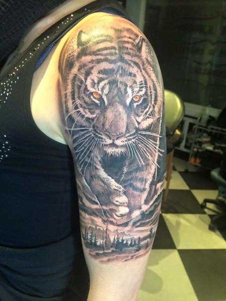 Tatuagem no ombro da menina - tigre