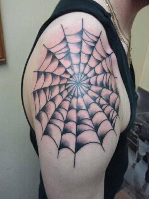 Tatuagem no ombro de um cara - de- teia de aranha