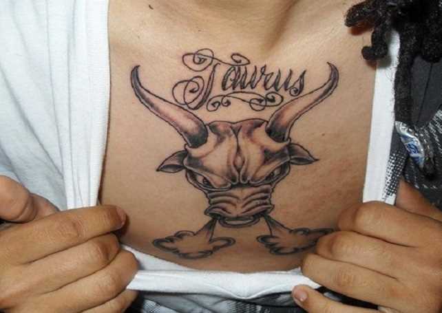Tatuagem no peito da menina - touro