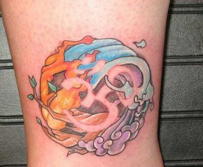 Tatuagem no tornozelo preto meninas - fogo, a água e o símbolo Ohm