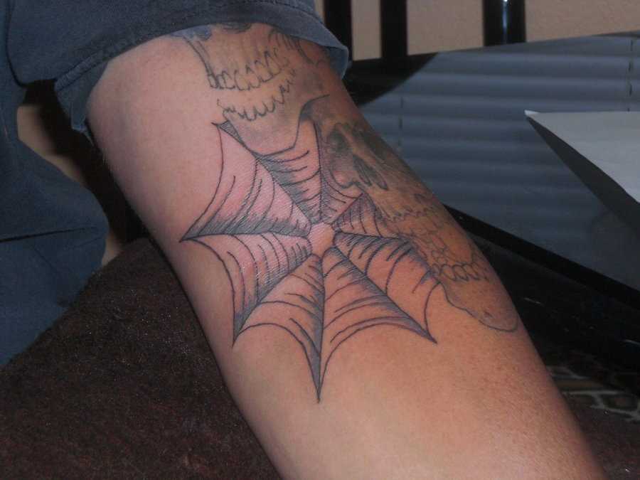 Tatuagem que tem no braço da menina - a web e o crânio