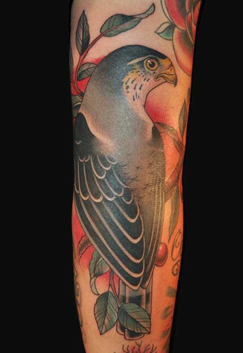 Tatuagem que tem no braço da menina - falcão
