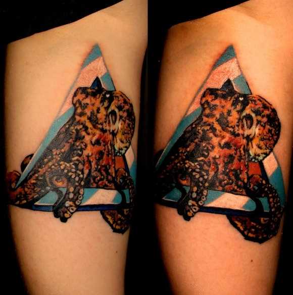 Tatuagem que tem no braço da menina - triângulo e polvo