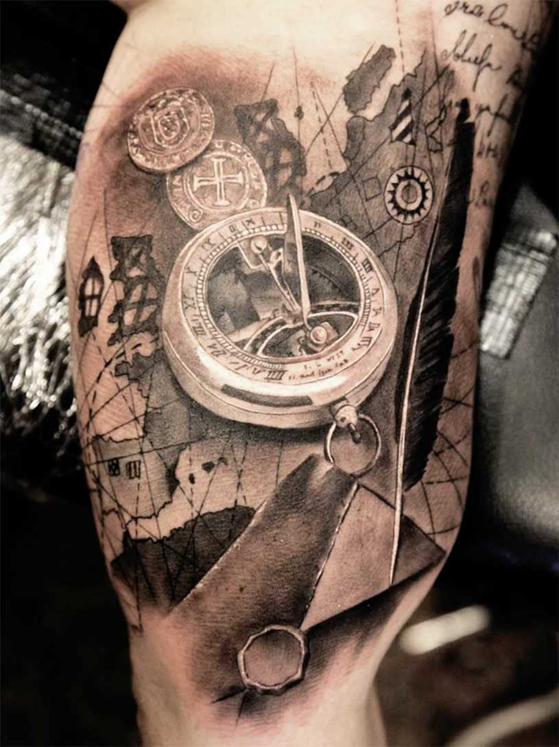 Uma bela tatuagem no braço de um cara - relógios