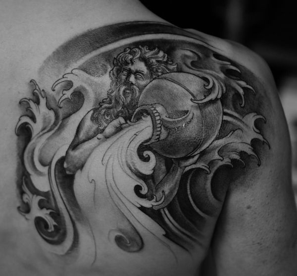 Design de tatuagem preto e cinza Aquarius perfeito para homens